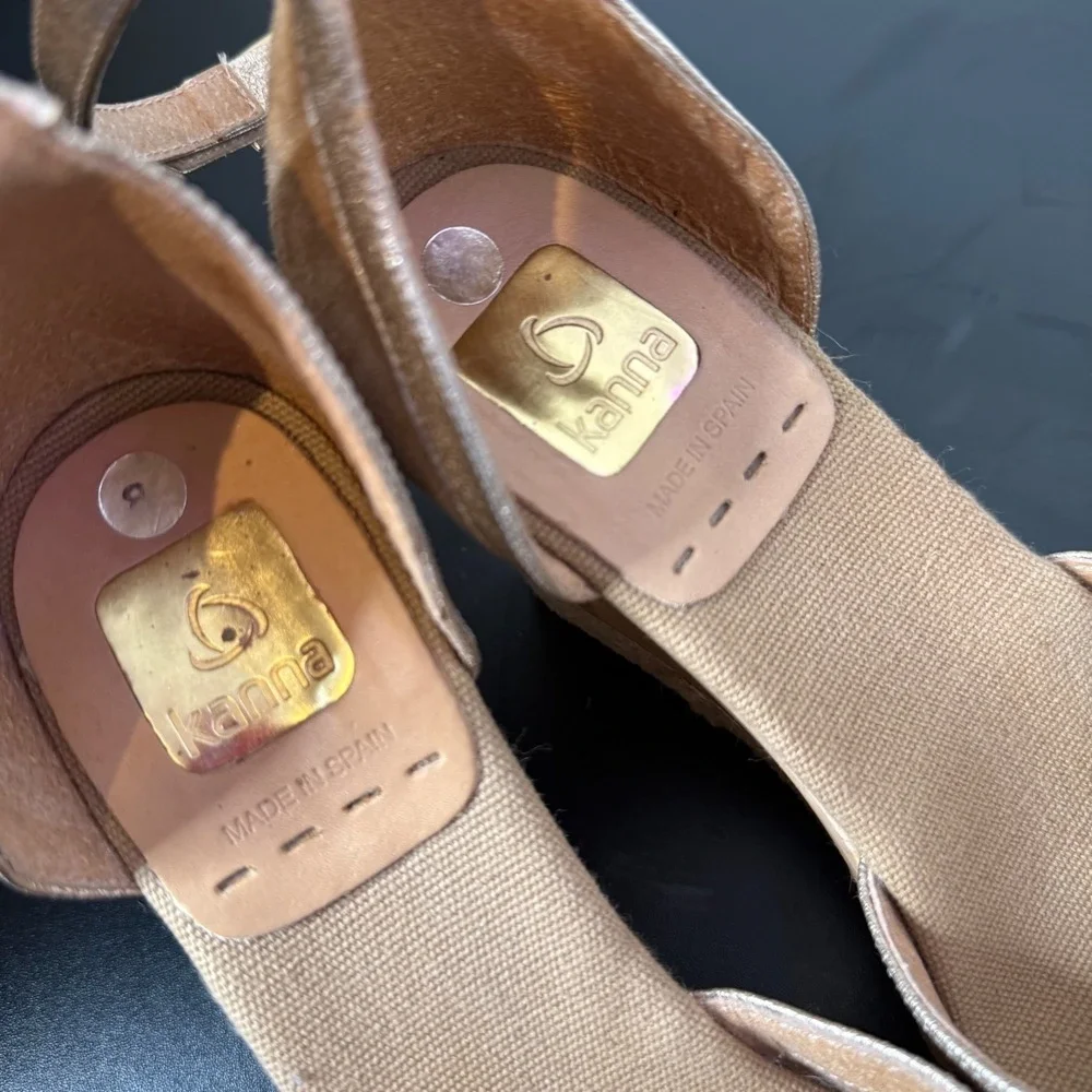 Kanna Spain Suede Leather Metallic Espadrille Wedge Sandals 38 US 8 Platform